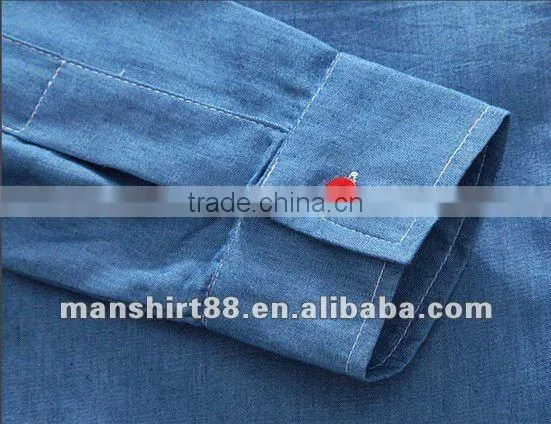 European American style Light blue 100% Organic cotton Denim Retro Cowboy shirt for men with S,M,L,XL,XXL