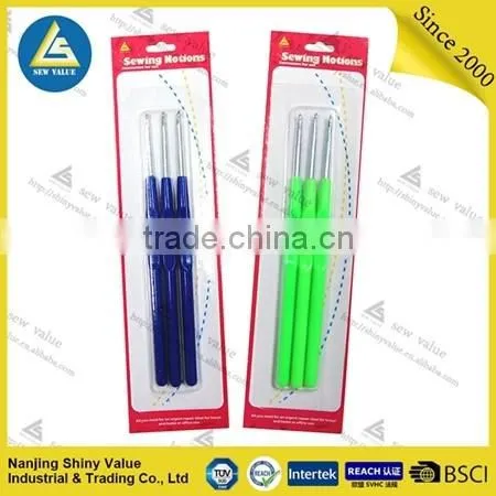 3 pack handwork colorful crash proof iron zinc plating crochet hook with plastic hand