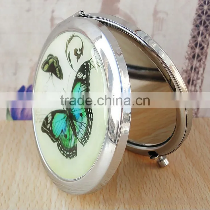Butterfly Compact Cosmetic Makeup Round Handbag Purse Pocket Mirror
