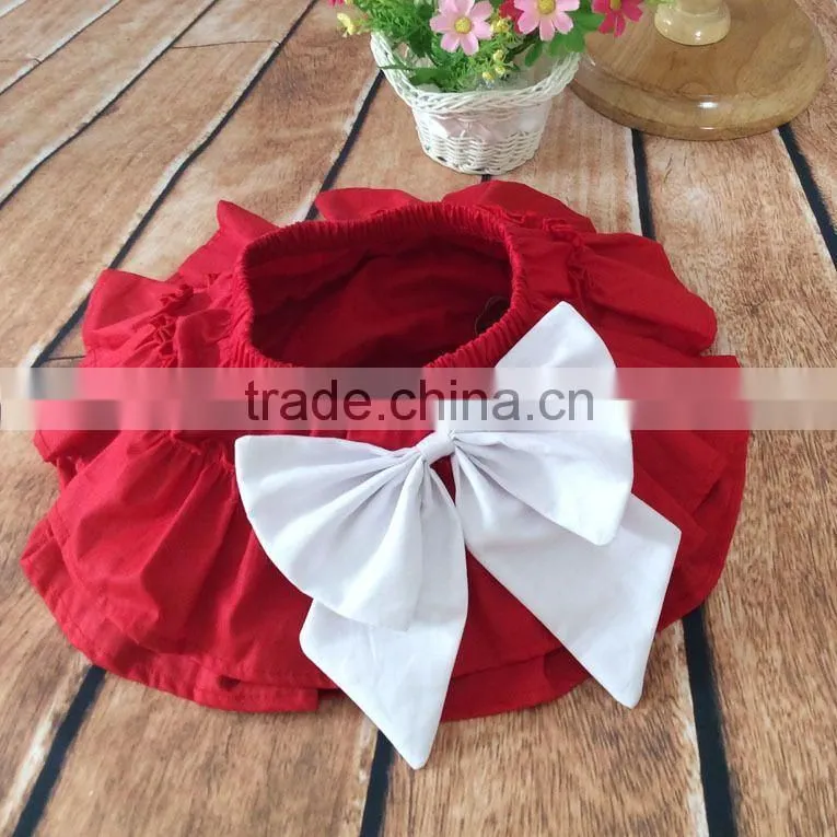 The newest design for baby girl ruffle raglan blue color elastic tutu divided skirt with big bowknot plain color adorable pants