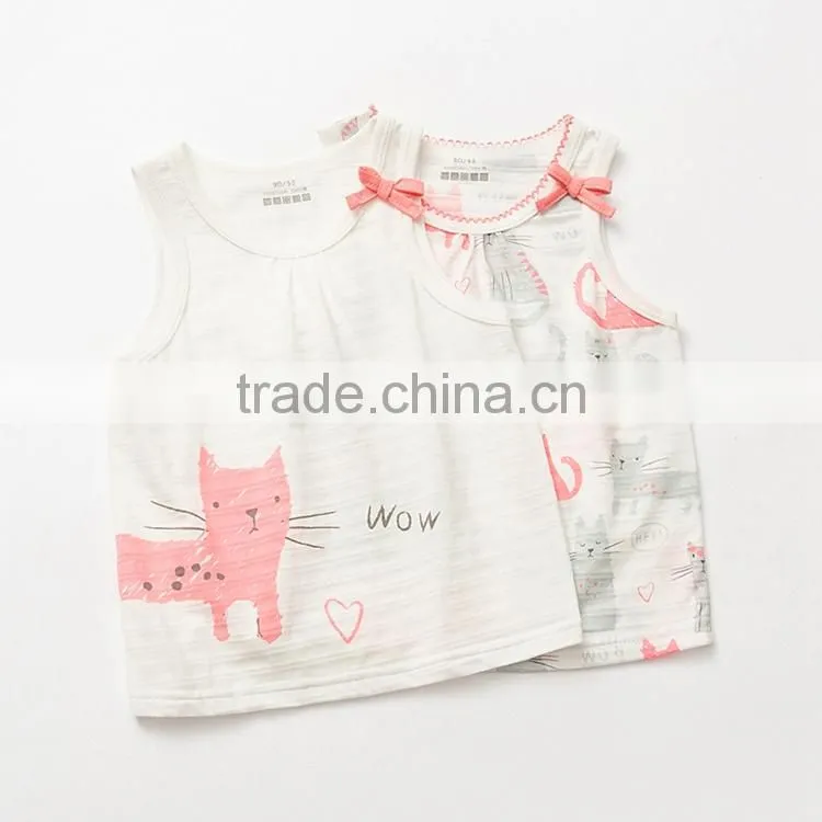 Children's Cute Cat Print Knitted Sleeveless v Neck Under Shirts