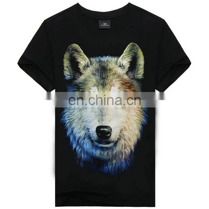 2017 Latest Design 3D Printed fashion wolf cotton men's black t-shirt clothing wholesale