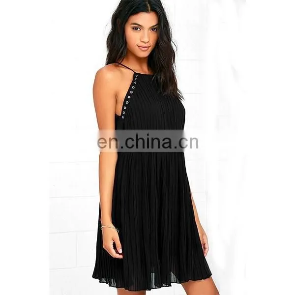 Hot sale fashion dress sleeveless 100% polyester summer women dresses