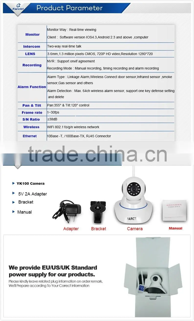 PIR Detector+Smoke detector+Door sensor+Wifi IP Camera PTZ P2P Wireless 1.0MP IRCUT CMOS Security Surveillance Camera