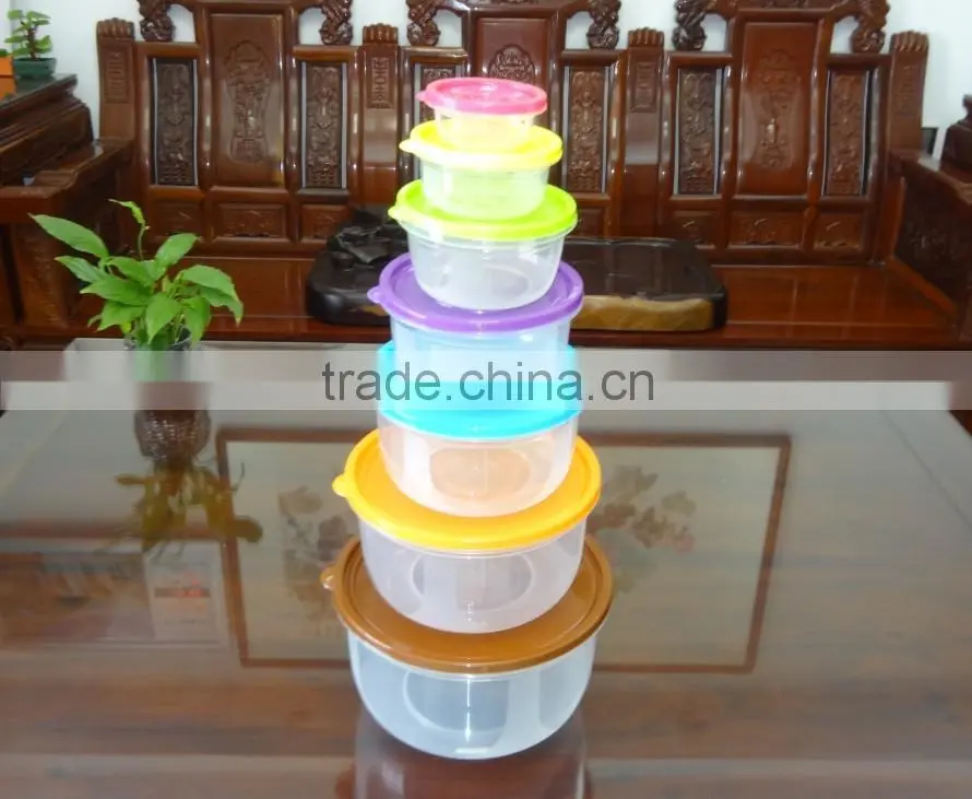 Hot selling 7 pcs set round plastic food storage container / food storage box