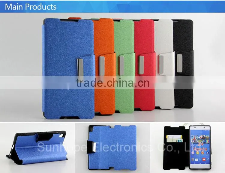 pu leather flip type wallet case for Xperia Z4 Z3+ plus E6553