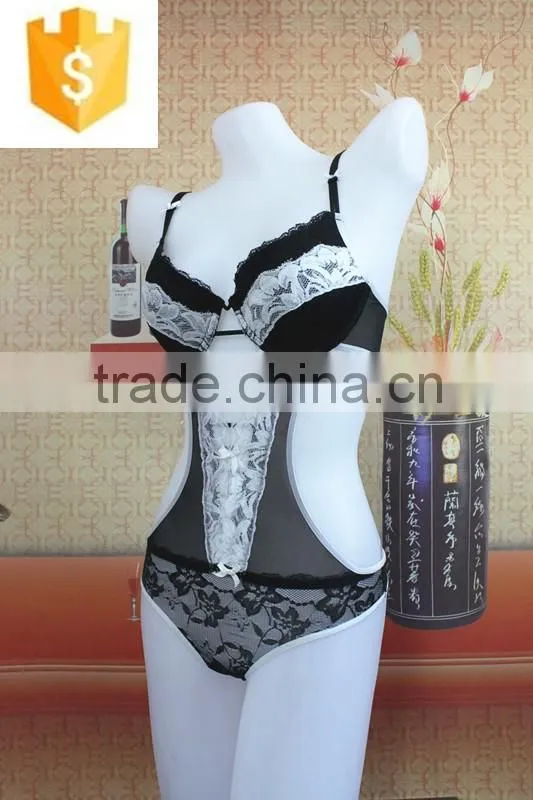 2016 Hot sexy front open black white lace lingerie baby teddie