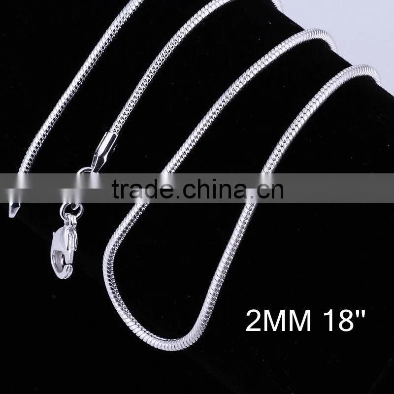 Hot sale 2mm 925 sterling flat silver snake chain