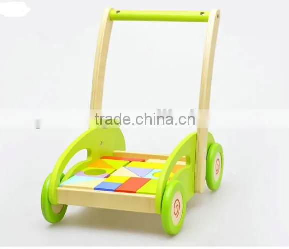 Unique baby walker wooden push toys with blocks for toddlers