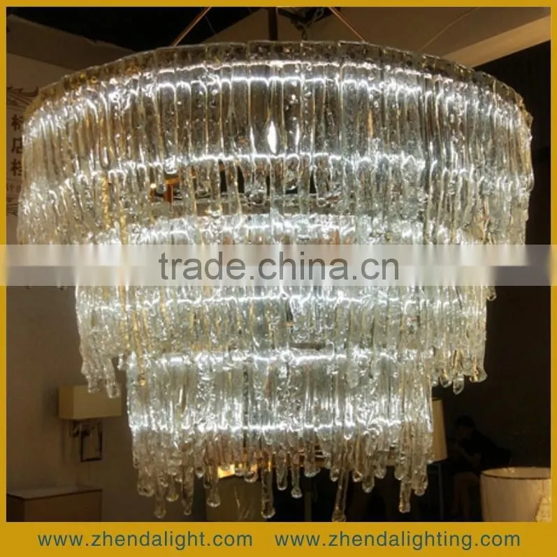 Ingenious Translucent Clear Round Handmade Blown Glass Ice Flow Shape Pendent Chandelier