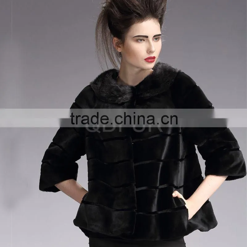 QD29224 Outerwear Wholesale Short Style Real Piece Rex Rabbit Fur Women Jacket