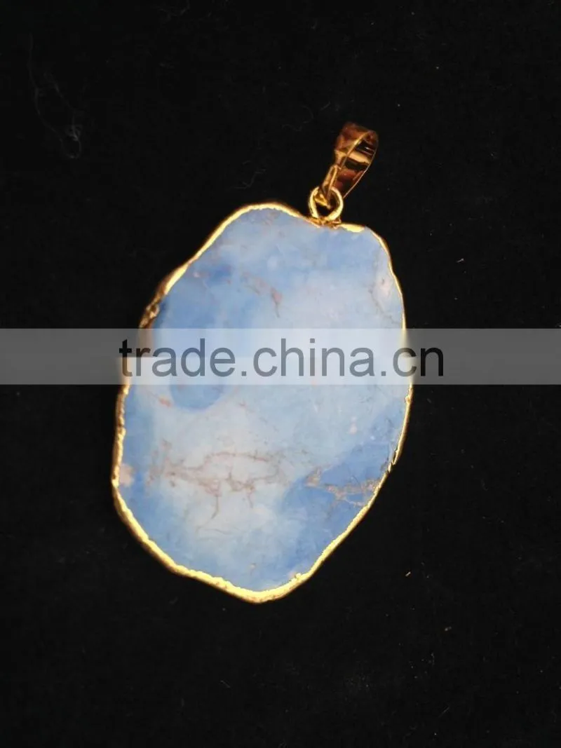 Pakistan Natural Imperial Jasper Gold Plated Edged Jasper Slice Pendant