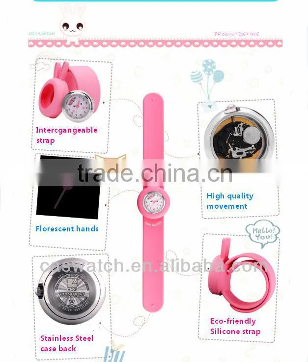 Fashion cute rabbit shaped silicone slap watch