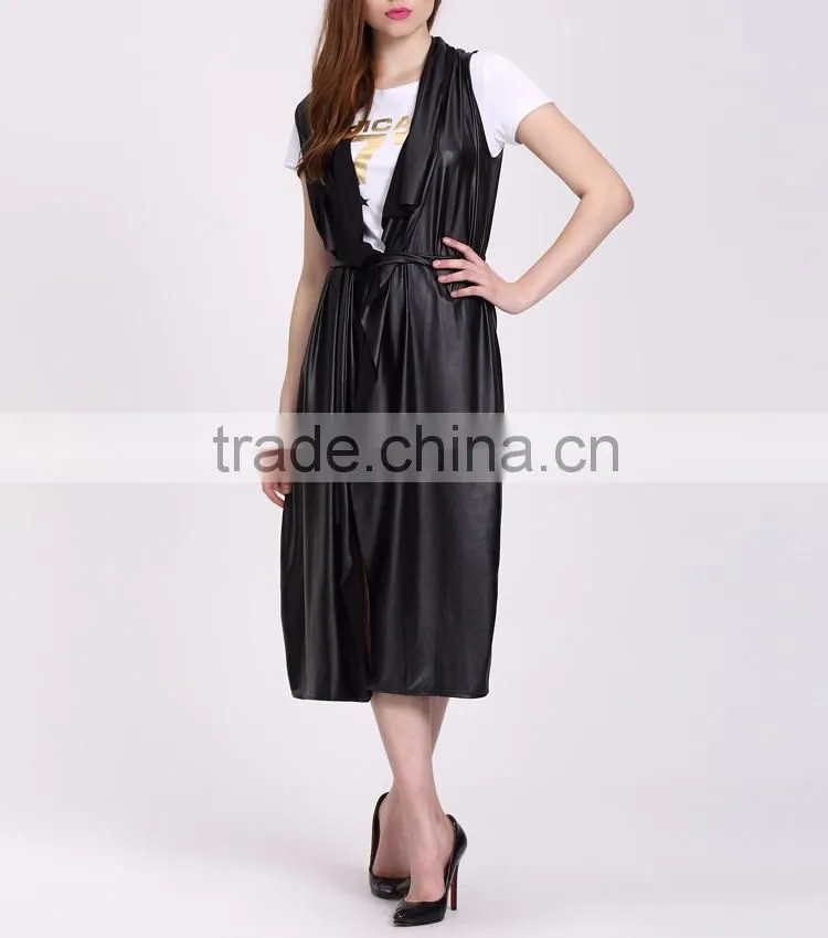 Wholesale Hot Selling Products Black Sleeveless Coat Women Fashion Long Coats in Guangzhou