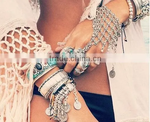 >>New SW16558 bohemian bracelet with ring coin hand chain/