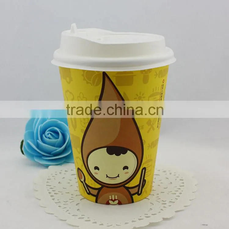High quality oem logo printed disposable paper coffee cup with lid