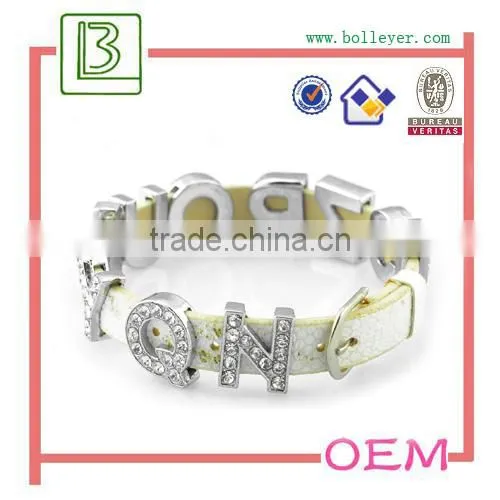 metal letter leather wrist bracelet