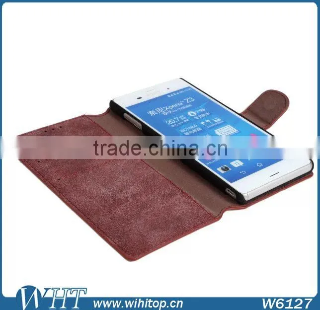 Factory Wholesale Retro Wallet Style for Sony Xperia Z3 Case Leather Cover