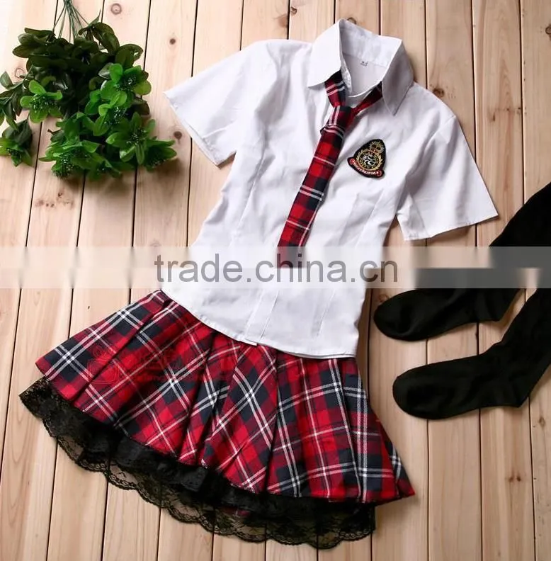 2015 new fashion school girl sex blouse skirt dress