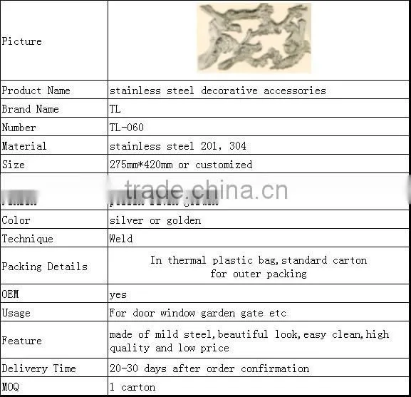 free sample stainless steel decorative accessories for other door and window