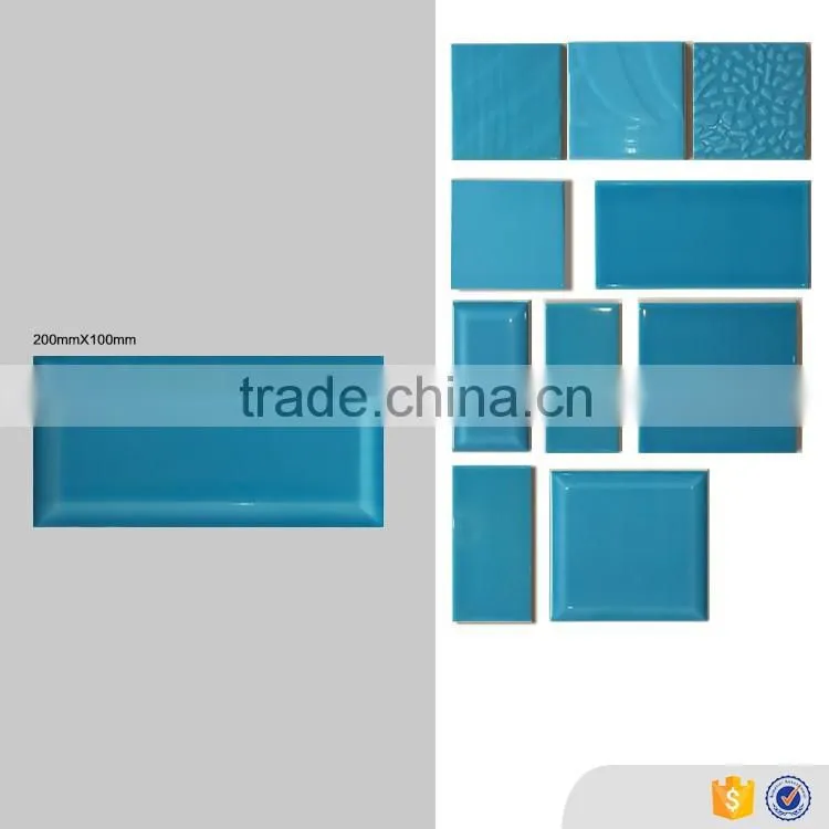 Eagle brand brick texture bevel edge ceramic wall bathroom blue tile 100x200mm made in China