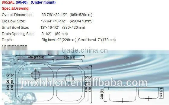2015 hotsell 30/70 stainless steel kitchen sink
