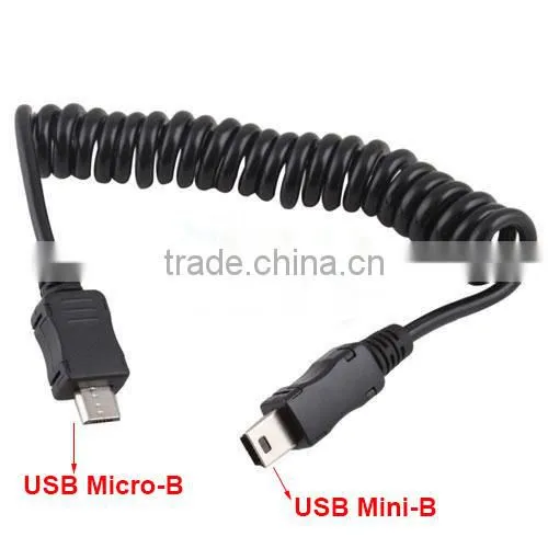 Wholesale Alibaba Spring Coiled Micro USB B to Mini USB 5 Pin Male Adapter Spiral Cable