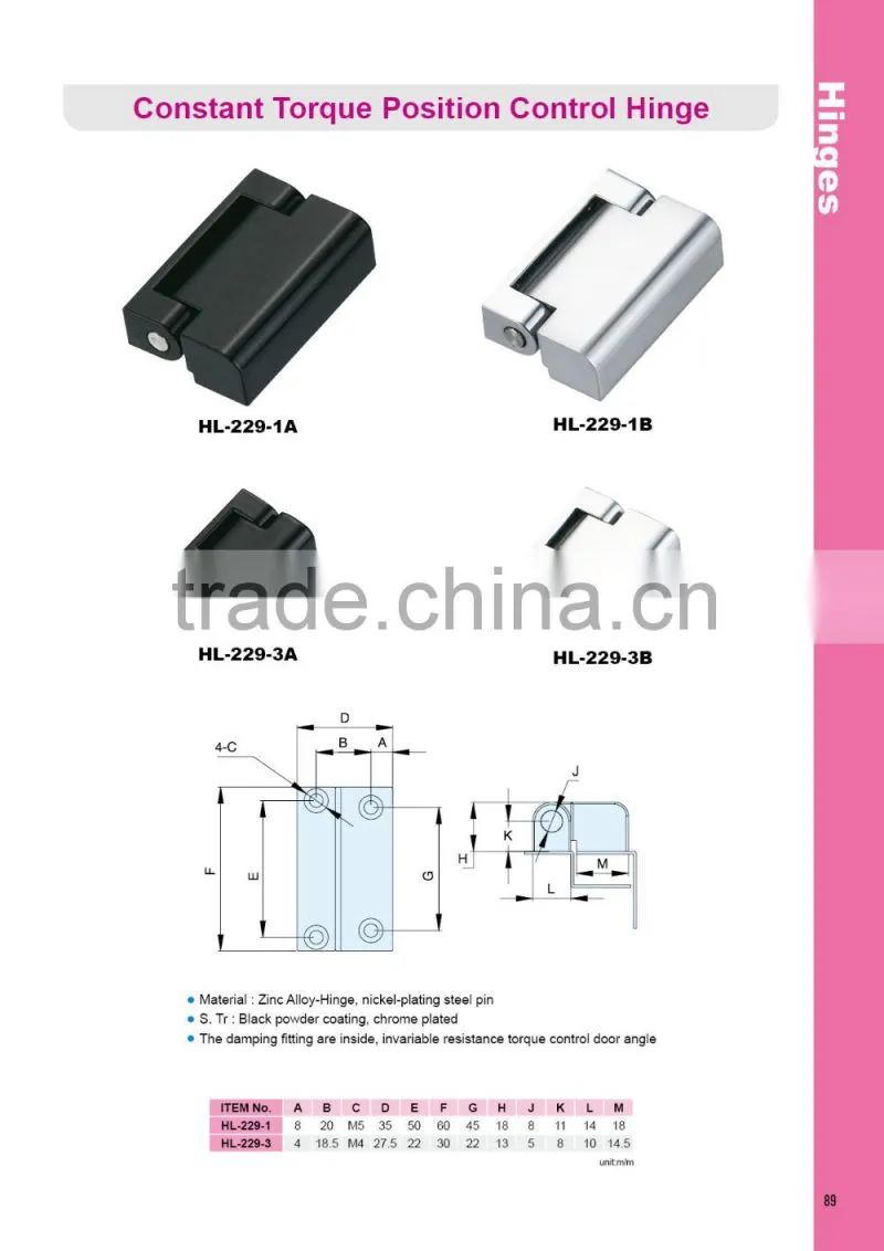 HL-229-1A zinc alloy black powder coated adjustable heavy-duty constant torque hinge