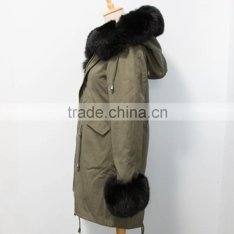 parka Jacket with fox fur hood collar and faux fur lining