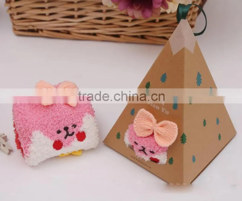 Embroidery three-dimensional cartoon cute coral velvet socks funny christmas socks