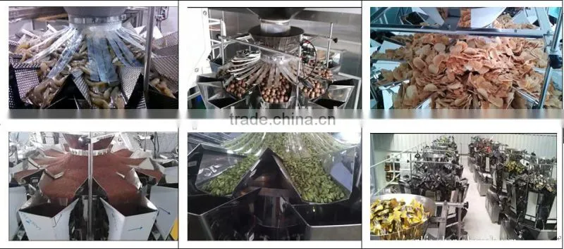 High speed sticky products packaging machine with dimpled surface combination weigher
