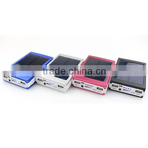 6000mAh Two-sided Dual-USB Solar Power Bank LED Torch Light for iPhone Silver