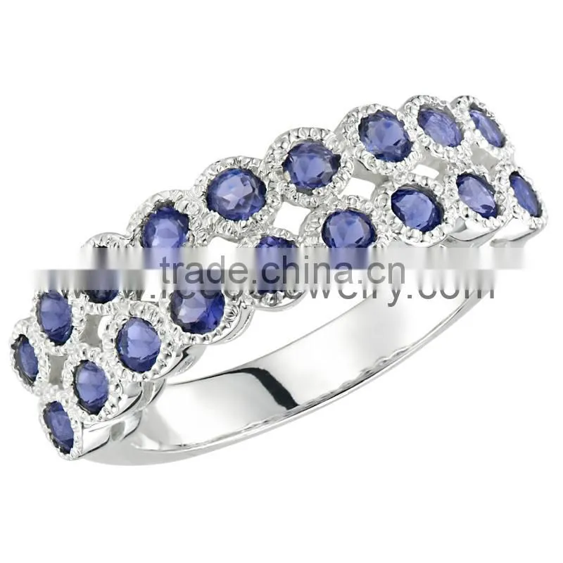 Pave CZ Double Row Half Eternity Band Ring Sterling Silver