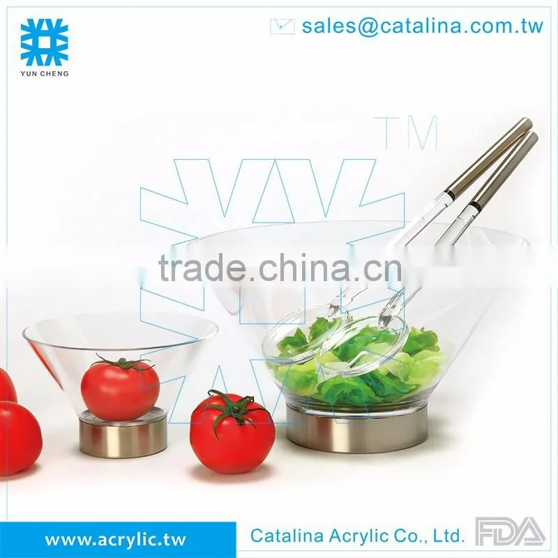 Unique acrylic Clear salad bowl with stainless steel base