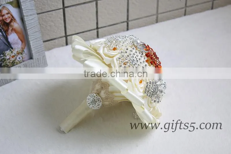 Handmade Wedding Flowers Jewels Crystals Satin Ribbon wedding bouquets