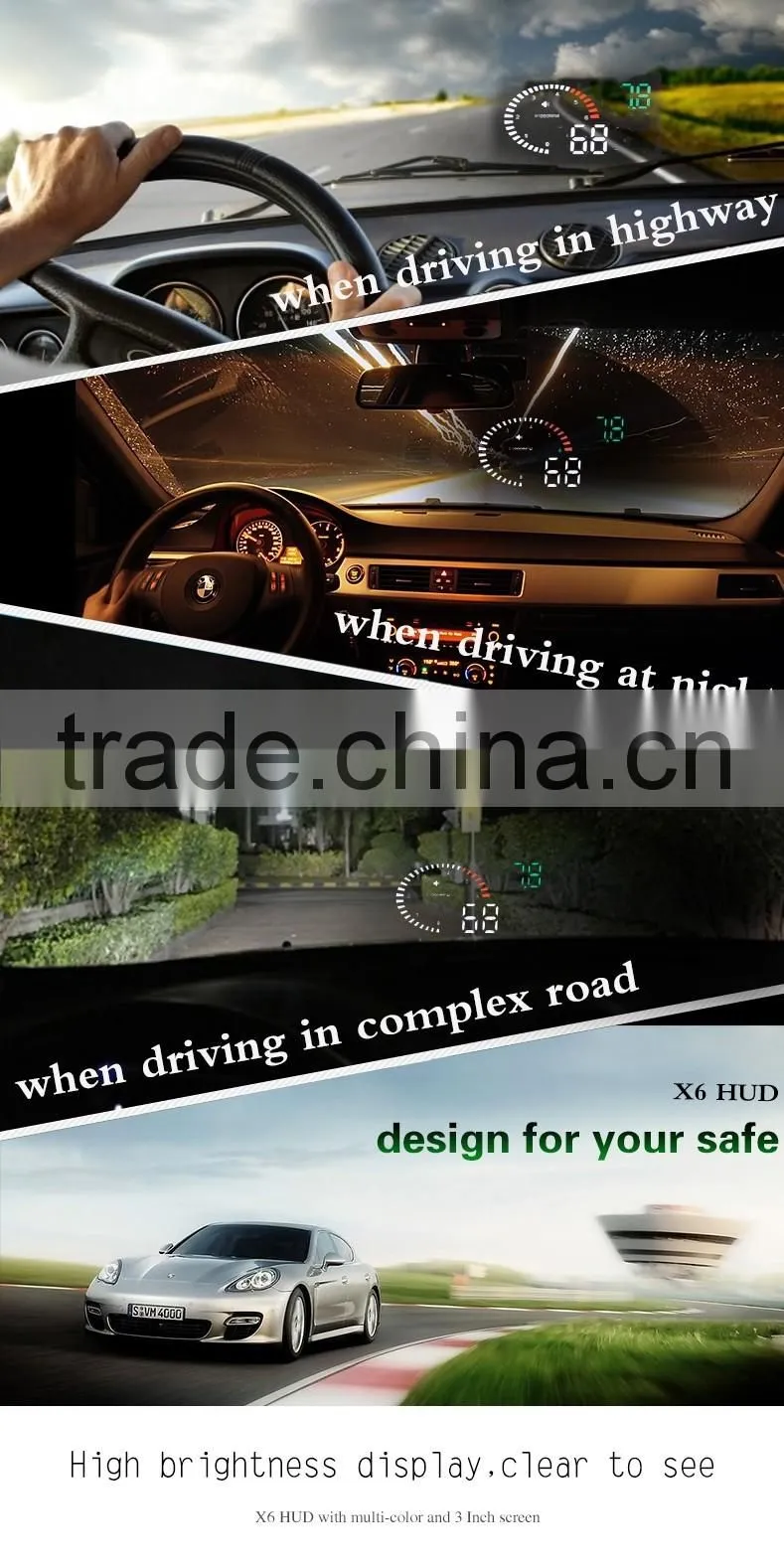 X6 3 Inch Car OBD2 II HUD Head Up Display Overspeed Warning System Projector Windshield Auto Electronic Voltage Alarm Universal