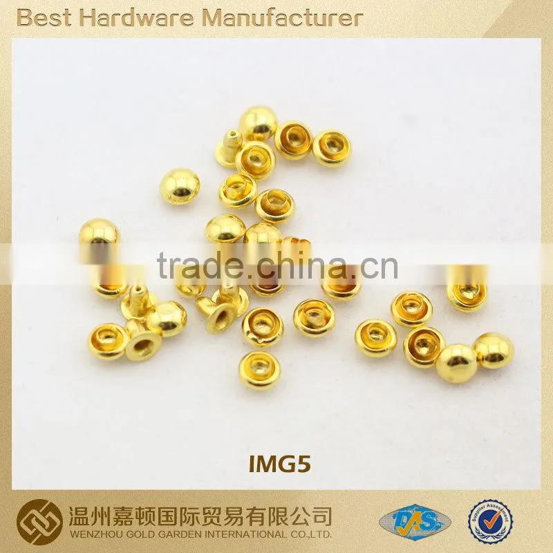Metal Gold color dome rivet for apparel bag shoe, various Fashion designs customized