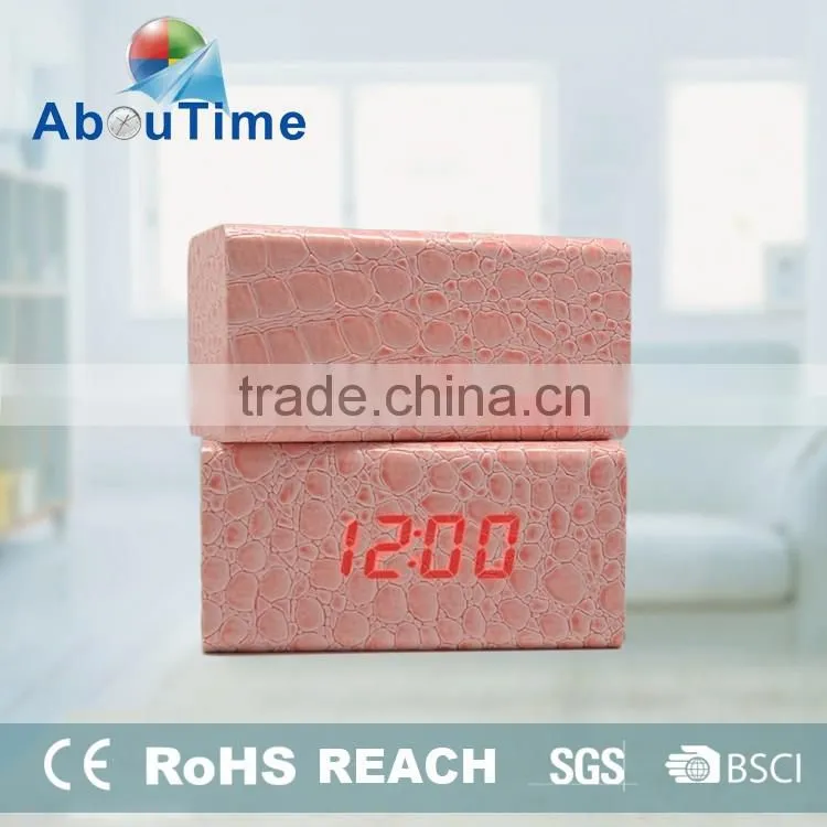 2016 new PU wooden led digital alarm clock