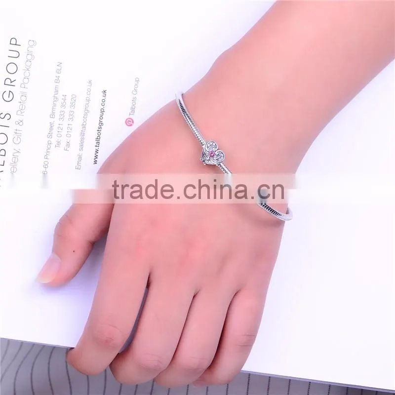 X284 Wholesale Micro Crystal Paved Charm,925 Sterling Silver Heart Charms With Angel Wing