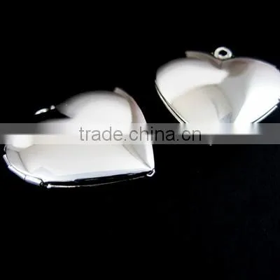 40mm silver plated brass large heart photo locket DIY pendant charm supplies 1132004