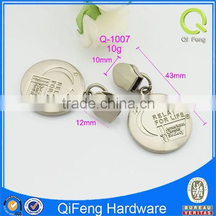 Q-1007 wholesale metal long chain zipper custom engrave design