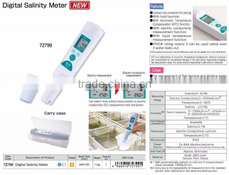 Digital Salinity meter management of fish farming Made in Japan