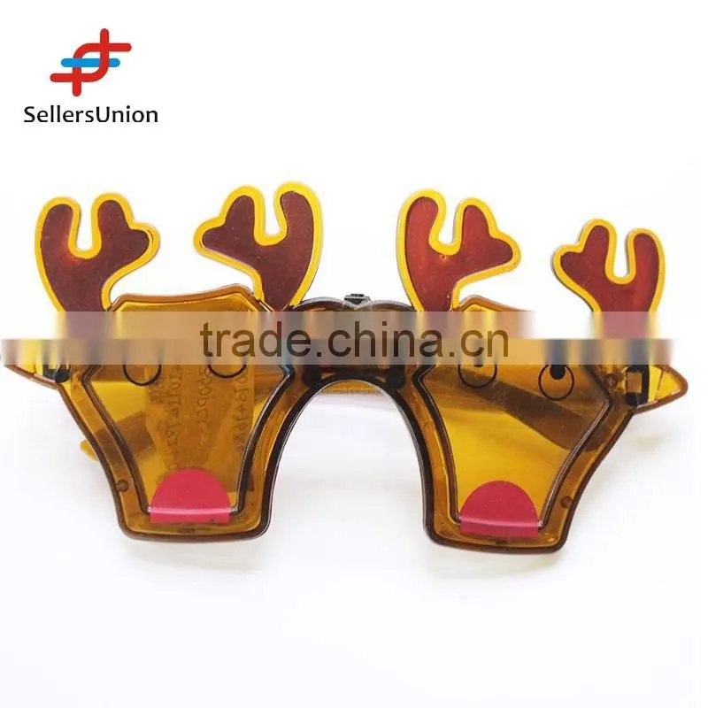 2017 hottest sale No.1 Yiwu export commission agent Golden Reindeer Shape Flash Party Glasses for Christmas Decoration