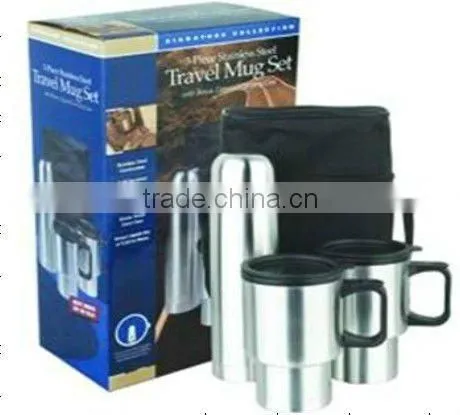 HOT SALE Atlasware vacuum flask gift sets with FDA SGS LFGB certification 1000ml vacuum flask with two 14OZ auto mugs / tea mugs