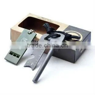 Outdoor Survival Magnesium Flint Stone Fire Starter Lighter Kit + Whistle