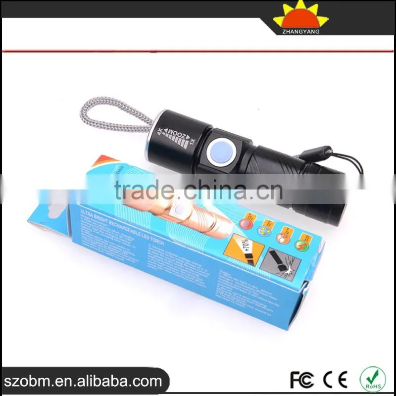 2016 Wholesale OEM XPG-R5 LED USB Rechargeable Focus Adjustment Zoomable LED Flashligth Torch