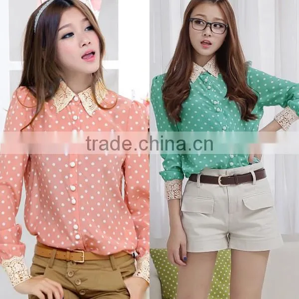 2015 New European Style Blusas feminina Office Lady Lace Blouses Casual Chiffon Blouse Women Shirt Long Sleeve Casual Shirts