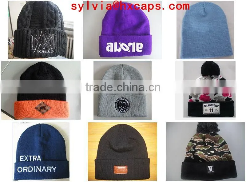 Cheap Fold Up Custom Pom Pom Winter Men's Beanie Hat / Beanie Hat With Embroidery And Jacquard Logo