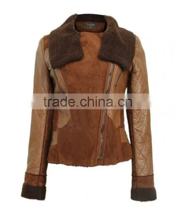 women fashionable slim fit leather jackets with fur collar