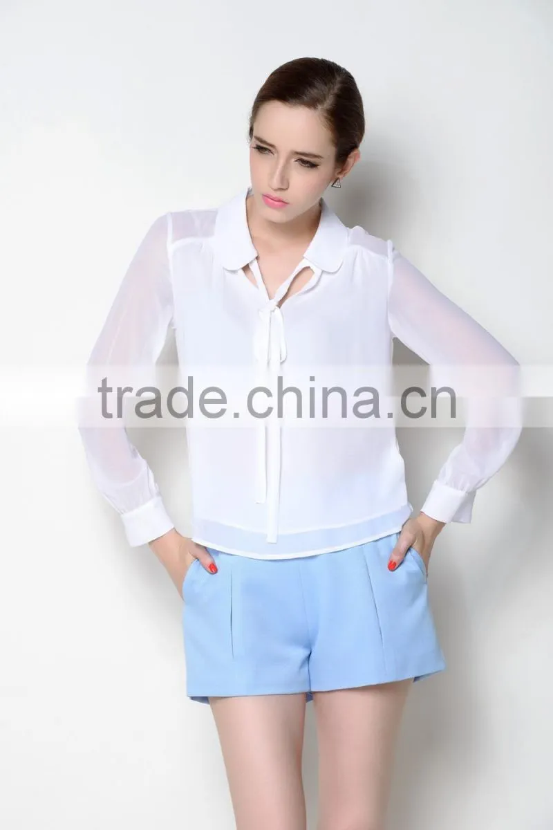 cute collar designed fashionable casual long sleeve women fashion blouse shirts